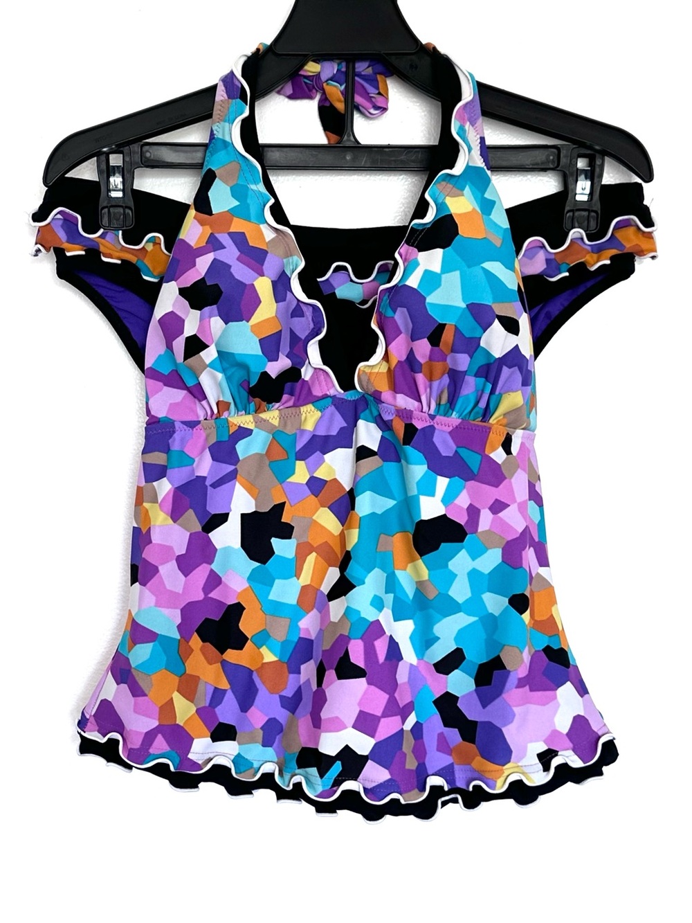 2PC Profile Tankini Set Women’s Size 12 Geometric Boho Halter Swimwear Padded